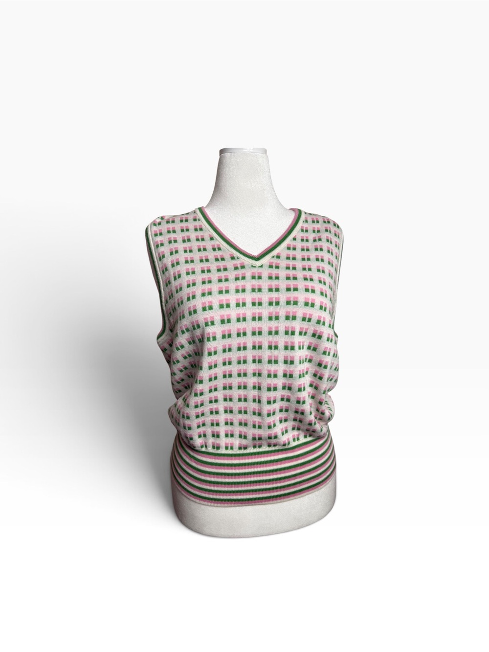 Tory Sport Pink and Green V-Neck Sleeveless Sweater Vest size XL